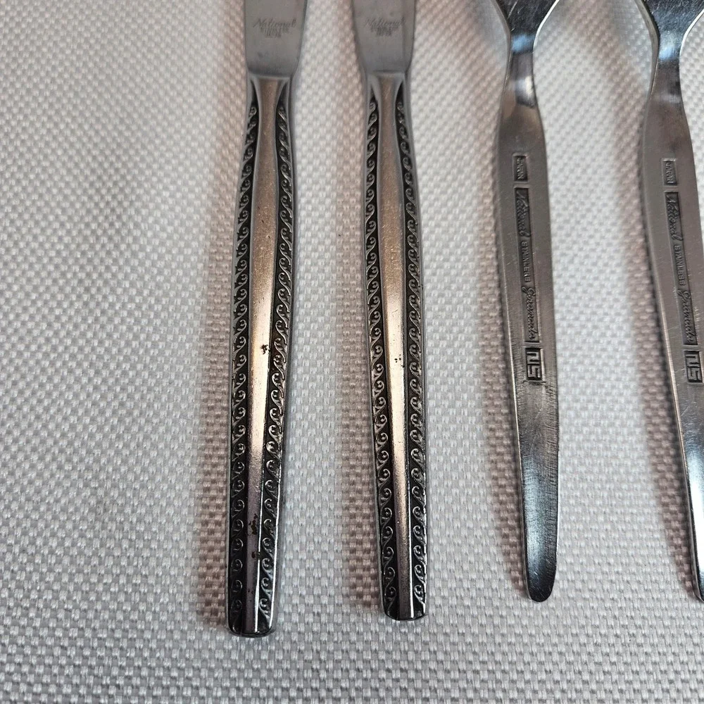 National Stainless Granada Flatware‎ Japan 6 Piece Set Knives Forks Spoons MCM